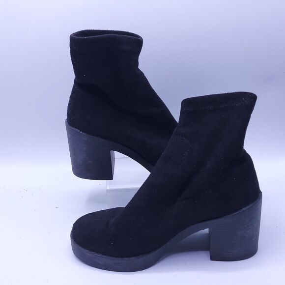 Asos Casual Suede Slip On Mid Rise Black Heel Boot Womens Size 7 37 Black - Picture 6 of 8